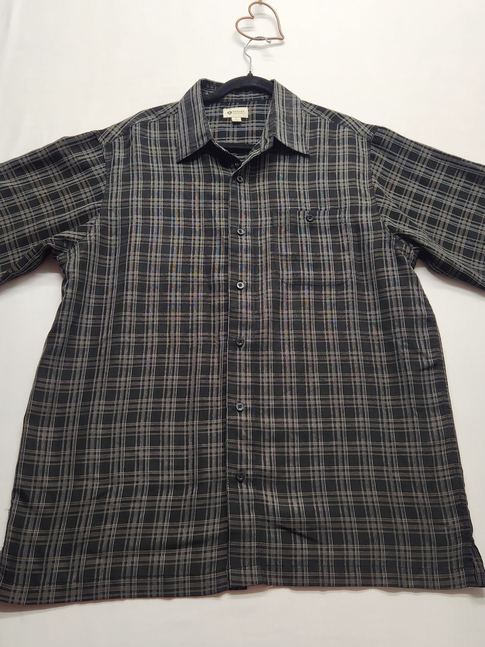 ⭐️Haggar Men's Large Plaid Short Sleeve Button Down Shirt Business Casual